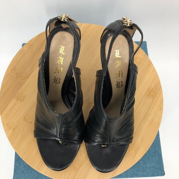 L.A.M.B. Gwen Stefani Black Leather Caged Ankle open toe Pumps size 9.5 - Picture 8 of 16